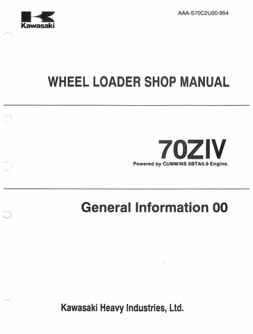 WHEEL LOADER SHOP MANUAL 70ZIV Powered BY CUMMINS 6BTA5.9 ENGINE