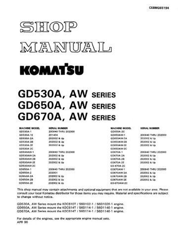 Shop Manual Komatsu GD530A GD650A GD670A