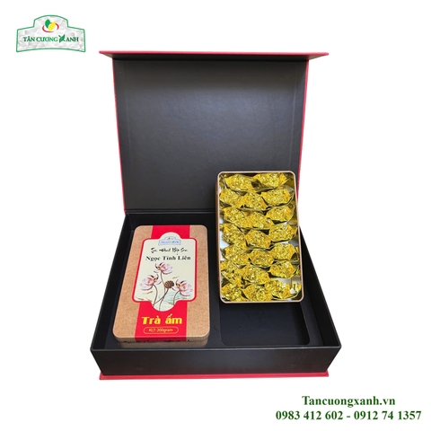 Bộ Hộp Trà Đinh Ướp Sen Ngọc Tỉnh Liên 400gram - Trà Ấm