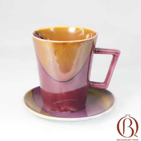 Cốc Cafe Cao Men Tím Quai Vuông