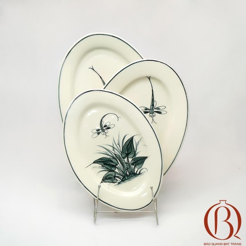 Bộ Đĩa Bầu Dục 28x18 cm Vẽ Chuồn Khoai