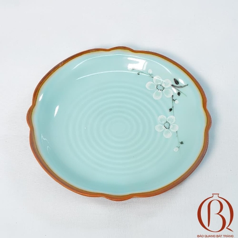 Đĩa Hoa Phi 22 cm Men Xanh Ngọc Vẽ Hoa Đào
