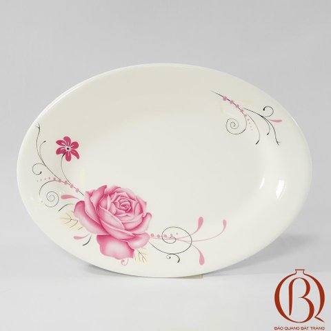 Đĩa Bầu Dục 30x23 cm Men Kem Hoa Hồng