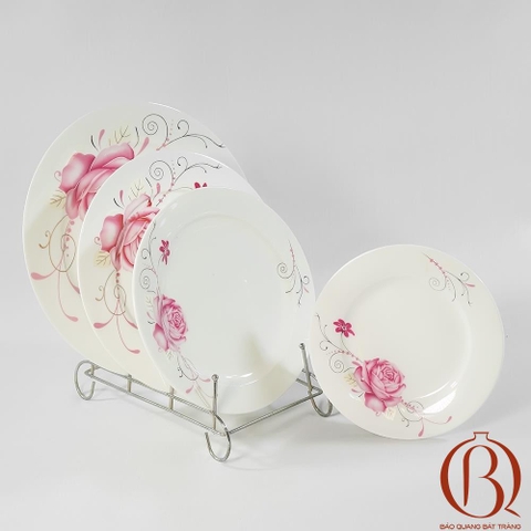 Đĩa Bằng Phi 25 cm Men Kem Hoa Hồng