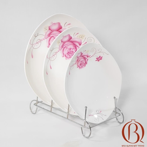 Đĩa Vuông Sâu 22.5 x 22.5 cm Men Kem Hoa Hồng
