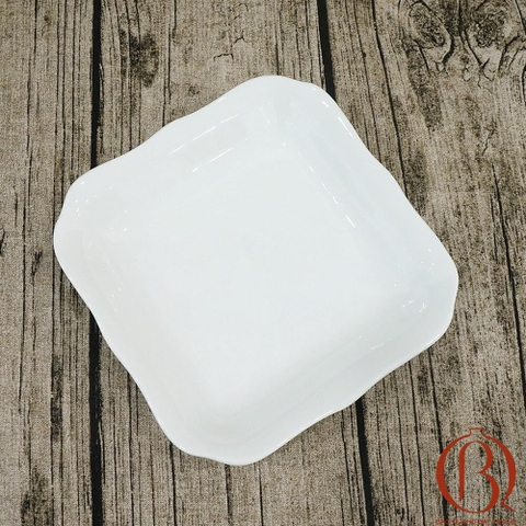 Đĩa Vuông Lượn 21 x 21 cm Men Trắng
