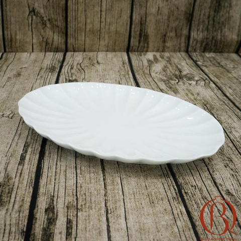 Đĩa Bầu Dục Gân 31 x 21 cm Men Trắng