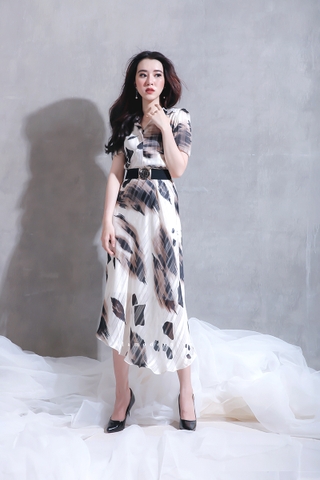 D0166 - Đầm sơ-mi Maxi Đốm Nâu