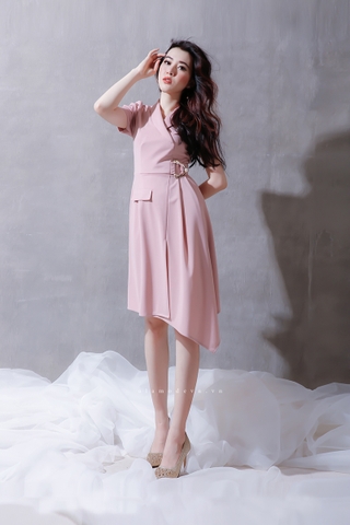 D0169 - Đầm Hồng Thạch Anh Cổ Vest