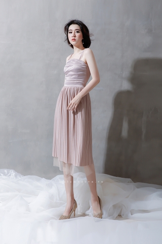 D0168 - Đầm 2 Dây Nâu Dập Ly