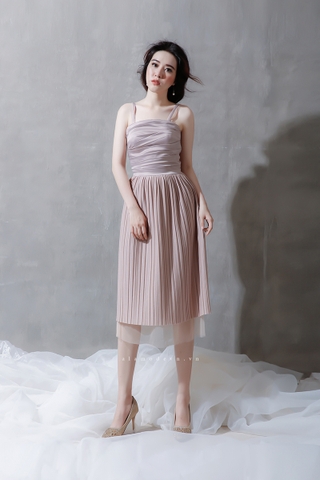 D0168 - Đầm 2 Dây Nâu Dập Ly