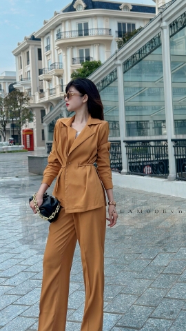 Áo Blazer cách tân một lớp thân trước hai lớp chồng nhau tay dài - A0658