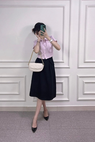 ÁO SƠ MI KIỂU CROP TAY CON HAI TÚI LẬT TRƯỚC MÀU TÍM NHẠT - A0747