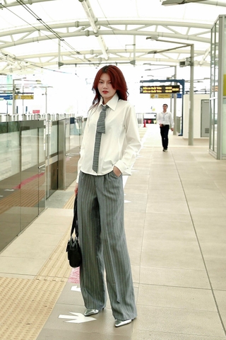 Q0335 - Quần tây xếp ply sọc ống suông rộng
