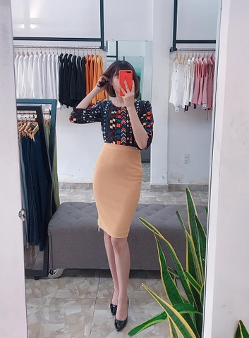 A0302 - Áo sơ-mi Họa Tiết Xanh Cam