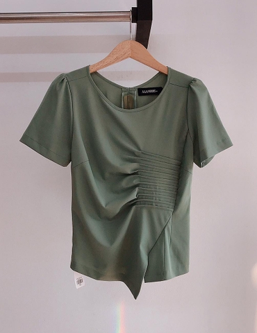 A0307 - Áo Xanh Tay Ngắn Xếp Ly