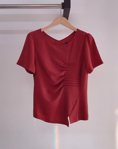 A0306 - Áo Cam Tay Ngắn Eo Xếp Ly