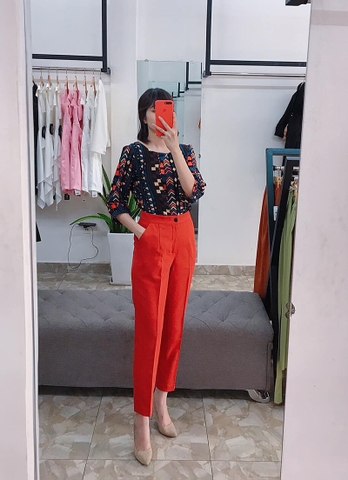 A0302 - Áo sơ-mi Họa Tiết Xanh Cam