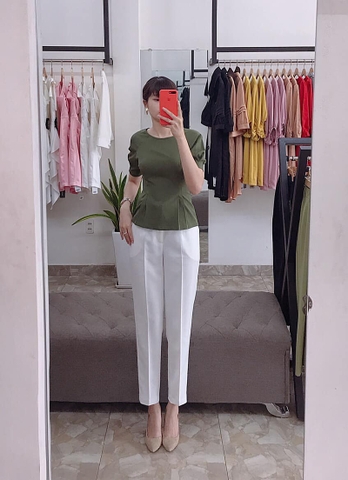 A0305 - Áo Xanh Rêu Tay Phồng