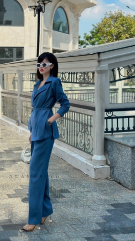 Áo Blazer cách tân một lớp thân trước hai lớp chồng nhau tay dài - A0638