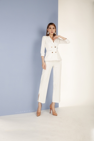 A0366 - Áo Vest Trắng Sọc 4 Nút