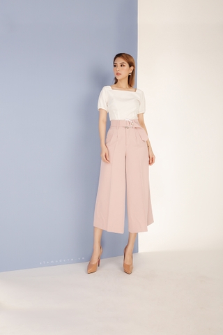 Q0105 - Quần Hồng Ống Rộng Lưng Cao + Belt
