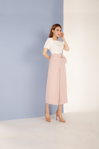 Q0105 - Quần Hồng Ống Rộng Lưng Cao + Belt