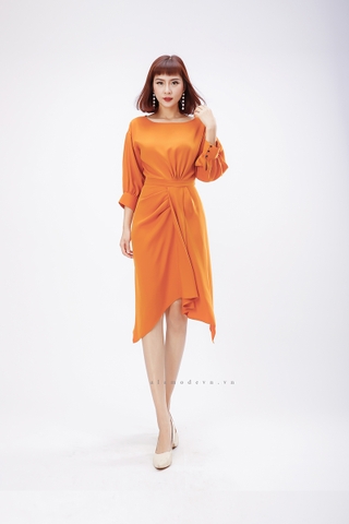 D0157 - Đầm Cam Đất Lụa Nhung Ý