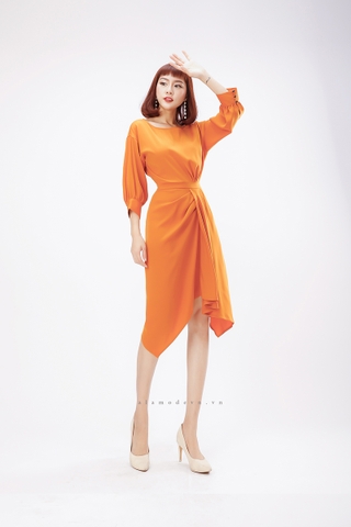 D0157 - Đầm Cam Đất Lụa Nhung Ý