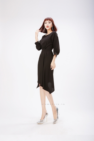 D0158 - Đầm Đen Lụa Nhung Ý