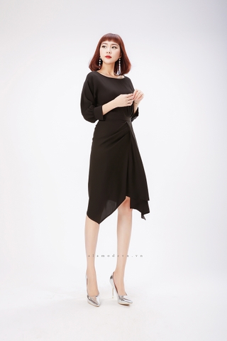 D0158 - Đầm Đen Lụa Nhung Ý