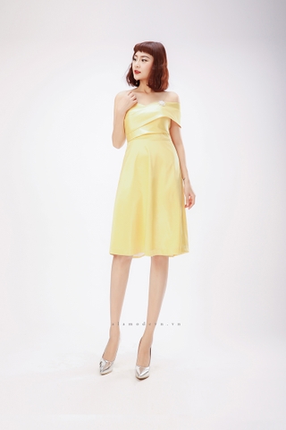 D0162 - Đầm Vàng Satin Ý Kim Tuyến