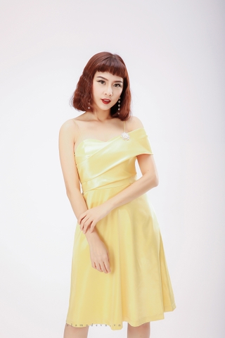 D0162 - Đầm Vàng Satin Ý Kim Tuyến