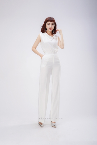 A0274 - Áo Trắng Cổ Lật Xéo Cài Trâm