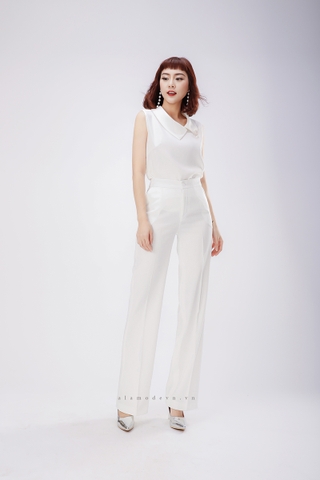 A0274 - Áo Trắng Cổ Lật Xéo Cài Trâm