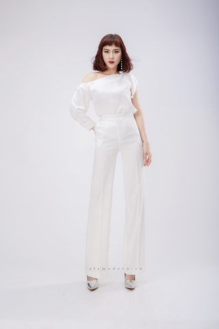 A0279 - Áo Trắng Trễ Vai Thắt Dây Ngọc