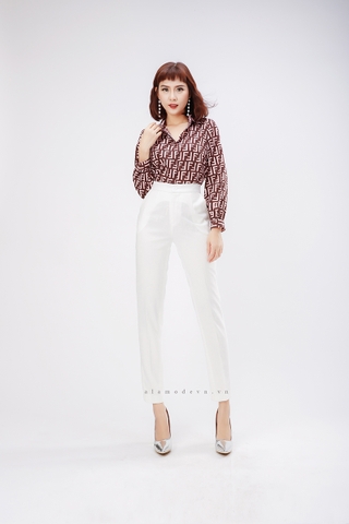 A0280 - Áo Sơ-mi Nâu Họa Tiết F