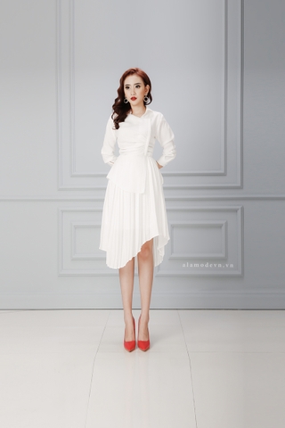 D0197 - Đầm trắng xòe xếp ly