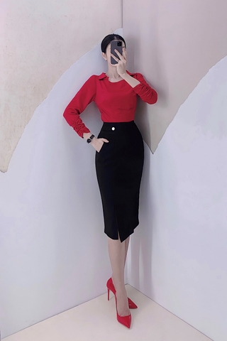 Áo sơ mi lụa gãy đỏ - A0383