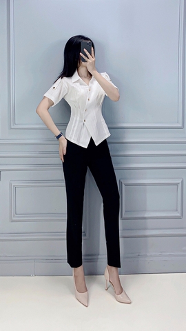 Áo kiểu vạt chéo kết nút trang trí - A0496
