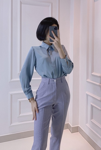 Áo Sơ mi lụa xanh đá mới - A0525
