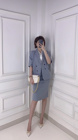 Áo khoác Blazer ngắn tay xám ghi - A0586
