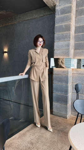 Quần ống suông nâu cột dây - Q0176