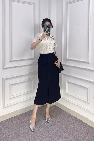 Áo sơ mi ren tay ngắn 2 túi đắp - A0760