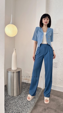 Áo Vest crop Cotton Pha không lá cổ màu xanh - A0636