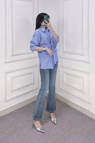 Áo sơ mi kiểu sọc tay dơi cột dây - A0761