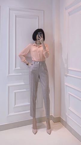 Áo Sơ mi lụa Hồng cam - A0528