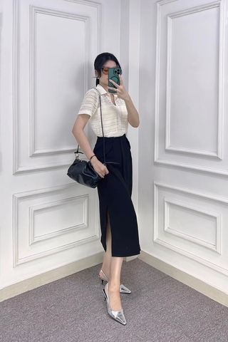 Áo sơ mi ren tay ngắn 2 túi đắp - A0760