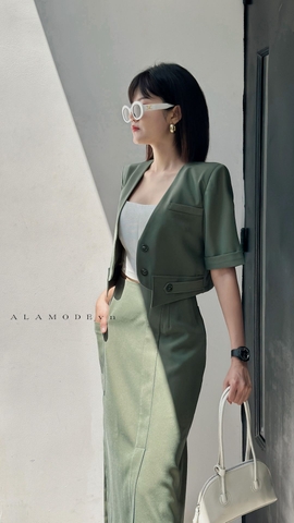 Áo Vest crop không lá cổ lai bầu cách tân màu Xanh Mint - A0632