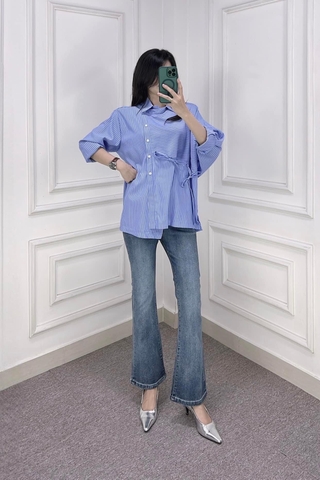 Áo sơ mi kiểu sọc tay dơi cột dây - A0761
